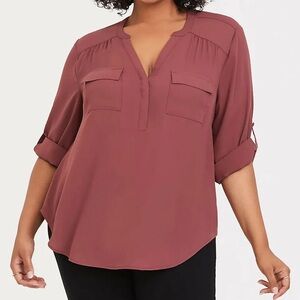 Torrid Harper 3/4 Sleeve Pullover Blouse in Burgundy Maroon Red size 0/M/10